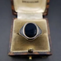 ミニマル オニキス インレイ オーバル 925 シルバー ヴィンテージ シグネット リング 銀 指輪 スタイリッシュ 存在感 Y26-W