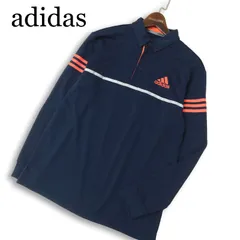 adidas アディダス 通年★ 【スリーストライプス 長袖 ボタンダウン】 ゴルフ ポロシャツ Sz.L メンズ 紺 ネイビー