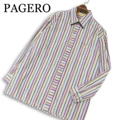 PAGERO パジェロ 通年 刺繍★ 長袖 マルチ ストライプ シャツ 日本製 Sz.LL メンズ 大きいサイズのサムネイル