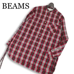 BEAMS ビームス 通年★ 長袖 ビッグシルエット チェック柄 バンドカラー ロング シャツ Sz.L メンズ