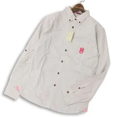 【新品 未使用】 garon wave ギャルソンウェーブ 通年★ 長袖 刺繍 ボーダー ボタンダウン シャツ Sz.3 メンズのサムネイル