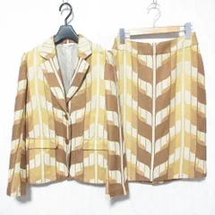 美品 peu pres プープレ 総柄 シングルジャケット＋ひざ丈スカート スーツ セットアップ M/F ブラウン レディース 古着 中古 USED