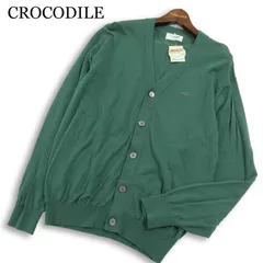 【新品 未使用】 CROCODILE クロコダイル 通年★ ニット ロゴ刺繍 カーディガン Sz.L メンズ 緑のサムネイル