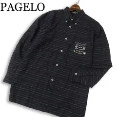 PAGELO パジェロ アンジェロ 通年 ロゴ刺繍★ 長袖 マルチ ボーダー ボタンダウン シャツ Sz.L メンズ 黒 大きいサイズのサムネイル