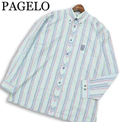PAGELO パジェロ アンジェロ 通年★ 長袖 マルチ ストライプ 刺繍 ボタンダウン シャツ 大きいサイズ Sz.LL メンズ