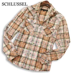 SCHLUSSEL シュリセル 通年 花柄 フラワー × チェック 総柄★ 襟ワイヤー スリム 長袖 ウエスタン シャツ Sz.2 メンズのサムネイル