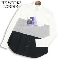 未使用★ HK WORKS LONDON ヒロココシノ 通年★ 長袖 切替 オックスフォード ボタンダウン シャツ Sz.L メンズのサムネイル