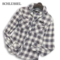SCHLUSSEL シュリセル 通年★ 長袖 オンブレチェック 刺繍 フランネル ストレッチ スリム ウエスタン シャツ Sz.3 メンズのサムネイル