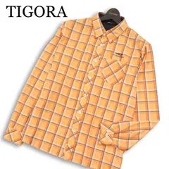 TIGORA ティゴラ 通年★ 長袖 チェック柄 ロゴ刺繍 ボタンダウン ゴルフ シャツ 大きいサイズ Sz.LL メンズ