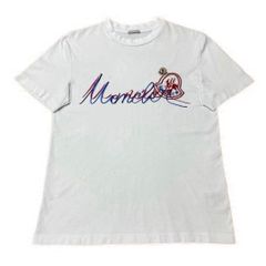 美品〕モンクレール 刺繍ロゴ M ホワイト Tシャツ 国内正規品 5S437