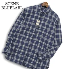 新品★ 未使用 SCENE BLUE LABEL シーン ブルーレーベル 長袖 ボタンダウン チェック シャツ Sz.LL メンズ ネイビー 大きい