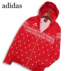 adidas アディダス 通年 ロゴ刺繍★ ジップ フーディー パーカー Sz.M レディース 赤
