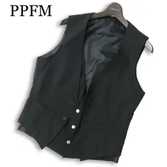 PPFM ペイトンプレイス 通年 レイヤード風★ ストライプ切替 ウール混 ベスト ジレ Sz.L メンズ 黒のサムネイル