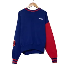 良品 POLO RALPH LAUREN ポロラルフローレン Letter Logo Fleece Sweatshirt Pワッペン スウェット トレーナー XS ブルー レッド レディース 古着 中古 USED