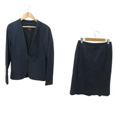 美品 INDIVI インディヴィ ノーカラージャケット スカート セットアップ スーツ ネイビー ブラック レディース 古着 中古 USED