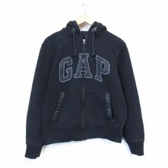 M/古着 ギャップ GAP 長袖 フルジップ スウェット パーカー メンズ ビッグロゴ 黒 26apr04