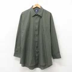 XL/古着 STAFFORD 長袖 シャツ メンズ 大きいサイズ ロング丈 濃緑他 ストライプ 26apr04