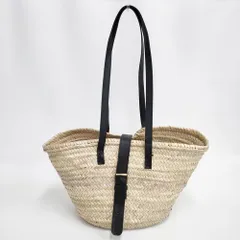 Fatima Morocco レザーハンドル ベルト付き かごバッグ ベージュ ブラック レディース ファティマモロッコ【中古】6-0214M◎のサムネイル