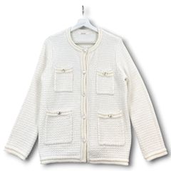 美品 シップス ニットツイード クルーネック カーディガン 金ボタン
