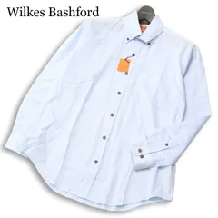 【新品 未使用】 Wilkes Bashford タカキュー 通年 ストライプ★ 長袖 ボタンダウン シャツ Sz.M メンズ 水色 青色系のサムネイル