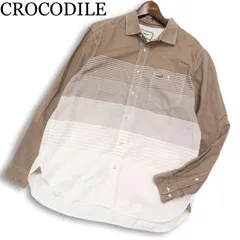 CROCODILE クロコダイル 通年 ロゴ刺繍★ 長袖 ボーダー グラデーション シャツ 大きいサイズ Sz.LL メンズ