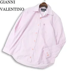 【新品 未使用】 GIANNI VALENTINO ジャンニバレンチノ 通年 ロゴ刺繍 日本製生地★ 長袖 ストライプ シャツ Sz.M メンズのサムネイル