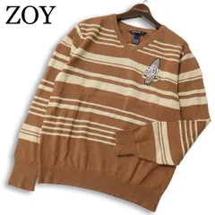 ZOY ゾーイ ゴルフ 通年 ALOHA サーフ ロゴ★ Vネック ボーダー ニット セーター Sz.2 メンズのサムネイル