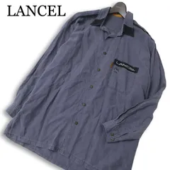 LANCEL ランセル 通年★ テンセル ロゴ刺繍 切替 長袖 ビッグシルエット シャツ Sz.L メンズ 日本製のサムネイル