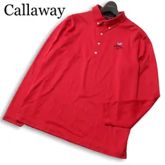 Callaway キャロウェイ ゴルフ 通年 ロゴ刺繍★ 長袖 チェック ボタンダウン ポロシャツ Sz.3L メンズ 赤 大きいサイズ