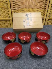 ⭐️値下げ⭐️輪島塗懐石椀5客(天然木本金縁取り） 明治~大正初期