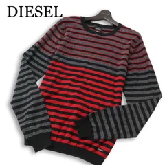 DIESEL ディーゼル 通年 ロゴ★ ボーダー コットン ニット セーター Sz.L メンズ