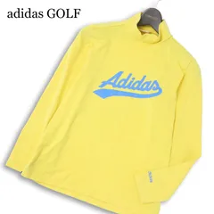 adidas GOLF アディダス ゴルフ 通年 ビッグ ロゴ★ ボーダー 長袖 モックネック シャツ Sz.M メンズ 黄色のサムネイル