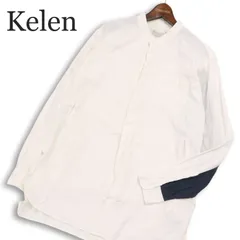 Kelen ケレン カシミヤ混★ 切替 長袖 バンドカラー シャツ Sz.42 メンズ 白 日本製のサムネイル