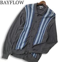 24SS★ BAYFLOW ベイフロー 通年 ストライプ★ レーヨン ニット シャツ カーディガン Sz.4 メンズ 灰 グレーのサムネイル