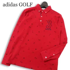 adidas GOLF アディダス ゴルフ 通年 ゴルフモチーフ 総柄★ 長袖 ボタンダウン 鹿の子 ポロシャツ Sz.S メンズ 赤のサムネイル