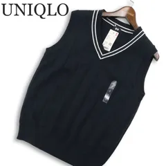 【新品 未使用】 UNIQLO ユニクロ 通年 ウォッシャブル★ Vネック ニット ベスト Sz.S メンズ 紺 ネイビー