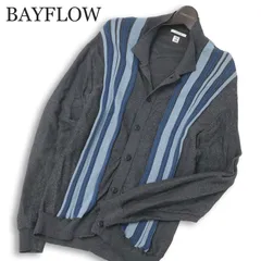 24SS★ BAYFLOW ベイフロー 通年 ストライプ★ ニット シャツ カーディガン Sz.4 メンズ 灰 グレーのサムネイル