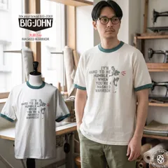 BIG JOHN ビッグジョン リンガーTシャツ 丸胴 Tee MASKED WARRIOR メンズ 半袖 Tシャツ プリントT クルーネック 丸胴天竺のサムネイル