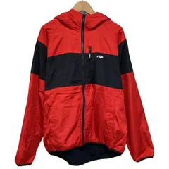 【中古】　FILA　フリース　ジャケット　フード　フルジップ　リバーシブル　切替　無地　ワンポイント　刺しゅう　オーバーサイズ　古着　/0141