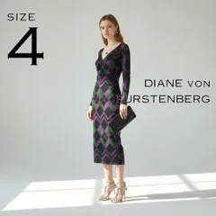 【美品】DIANE von FURSTENBERGダイアンフォンファステンバーグ DVF シルク100% 幾何学柄ワンピース 4(M) マルチカラー 【古着】【中古】【送料無料】