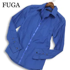 FUGA フーガ 通年 襟ワイヤー★ 光沢 切替 長袖 スリム シャツ Sz.44 メンズ 青のサムネイル