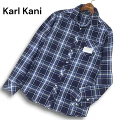 Karl Kani カールカナイ 通年 バック ロゴ刺繍★ 長袖 チェック シャツ Sz.M メンズ ネイビーのサムネイル