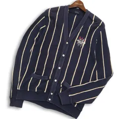 PEARLY GATES パーリーゲイツ ゴルフ 通年 ロゴ★ ストライプ コットン ニット Vネック カーディガン Sz.2 メンズ 日本製のサムネイル