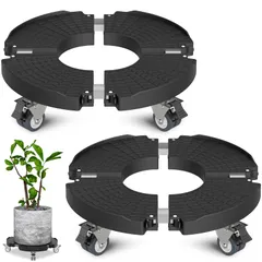 Goovilla 花台 鉢受プレート 2個セット 移動できる 植木鉢台 キャスター付き 伸縮タイプ サイズ調節可 360°移動便利 滑り止め 38.1-55.8cm 伸縮可能 円形と矩形対応 高さ9.4? 耐荷重200kg (ブラック)as 8f825be4