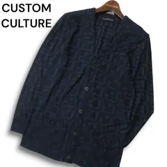 CUSTOM CULTURE カスタムカルチャー 通年★ 幾何学模様 総柄 Vネック カーディガン 羽織り Sz.2 メンズ 紺 ネイビーのサムネイル
