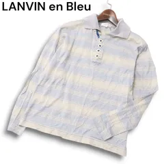 LANVIN en Bleu ランバン オン ブルー 通年★ 長袖 チェック ボーダー ポロシャツ Sz.48 メンズ 日本製のサムネイル