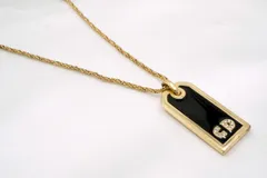 クリスチャン ディオール ヴィンテージ CDロゴ プレート ネックレス ペンダント ラインストーン メッキ 金 ゴールド Christian Dior 6082j