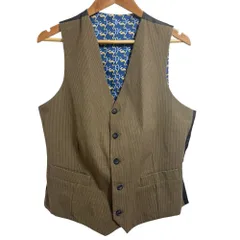 美品 BEVILACQUA ベヴィラクア シルク100％ リバーシブル ジレ ベスト M ベージュ×ブルー メンズ 古着 中古 USED