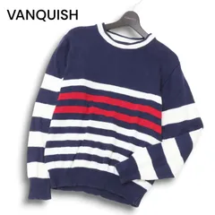 VANQUISH ヴァンキッシュ 通年★ ボーダー コットン ニット セーター Sz.L メンズ 日本製のサムネイル