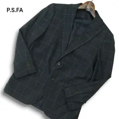 P.S.FA パーフェクトスーツファクトリー 通年 ウール★ チェック テーラード ジャケット ブレザー Sz.S メンズ ネイビーのサムネイル